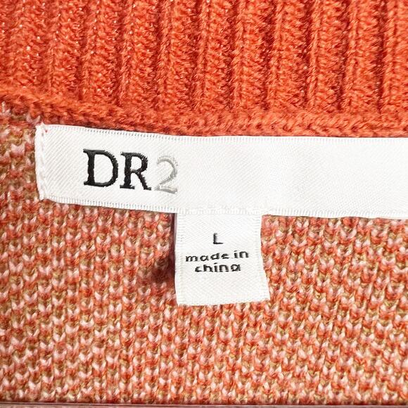 DR2 Floral Knit Crew Neck Sweater Lightweight Pullover Long Sleeve Orange Size L - Picture 6 of 8